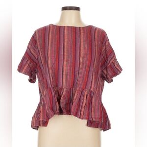 Girl Krazy - Women's Burgundy Striped Cropped Flare Blouse